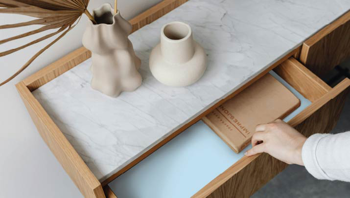 drawer with blue liner