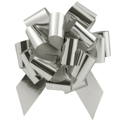 Pom Pom Pull Bows - Glitter Silver Bulk Bows