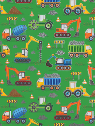 Construction Trucks Green Bulk Wrapping Paper