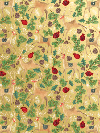 Reindeer Tapestry Gold Bulk Wrapping Paper
